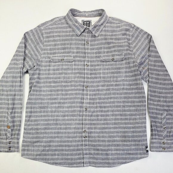 Billabong Size XL Mens Pockets Gray White Stripe Long Sleeve Logo Cotton Shirt - Picture 5 of 12